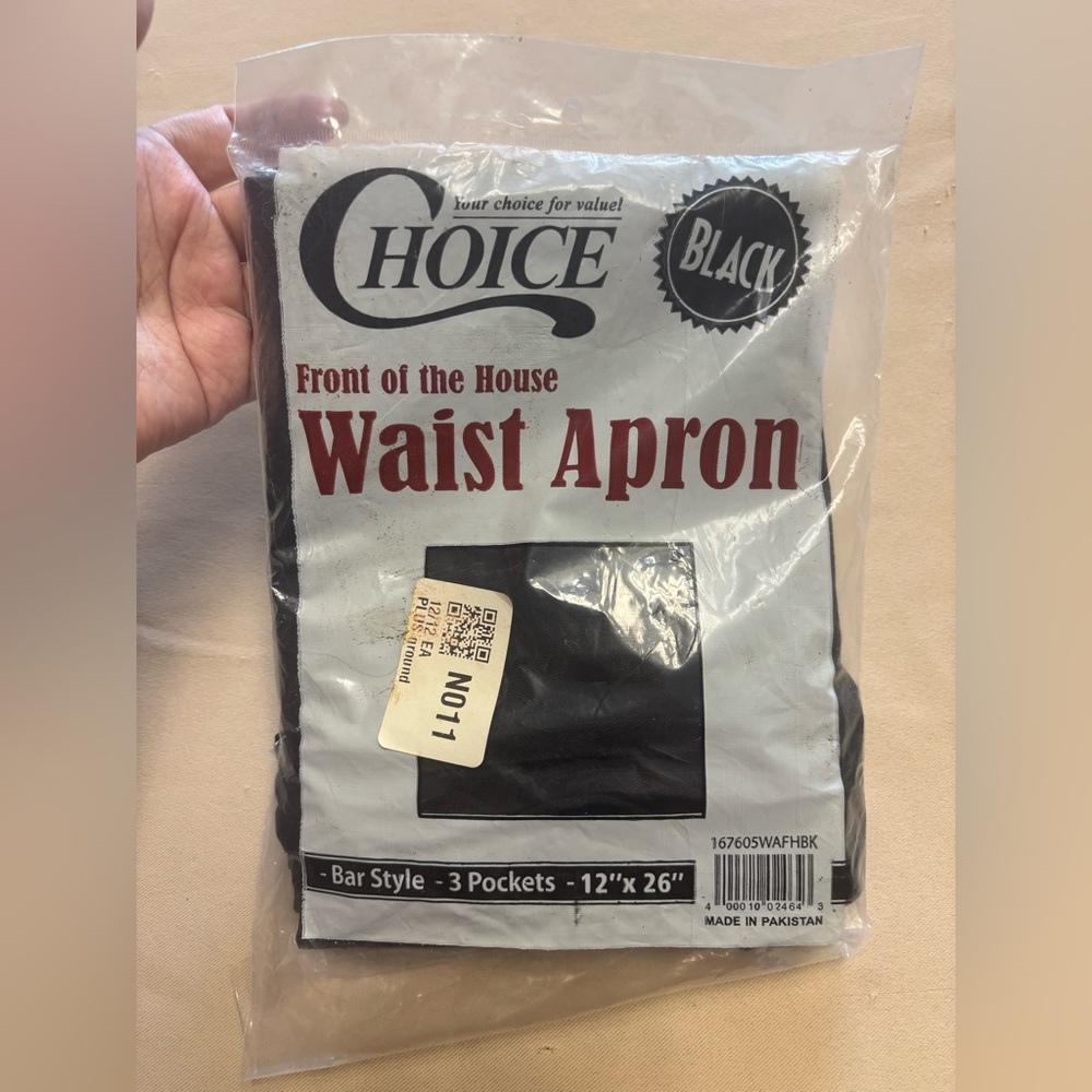 NEW Choice Front of the House Waist Apron- Bar Style 12” x 26”‎ 3-pockets Black